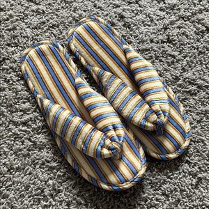 Striped Blue and Yellow Vintage Satin Smooth Thong Slippers